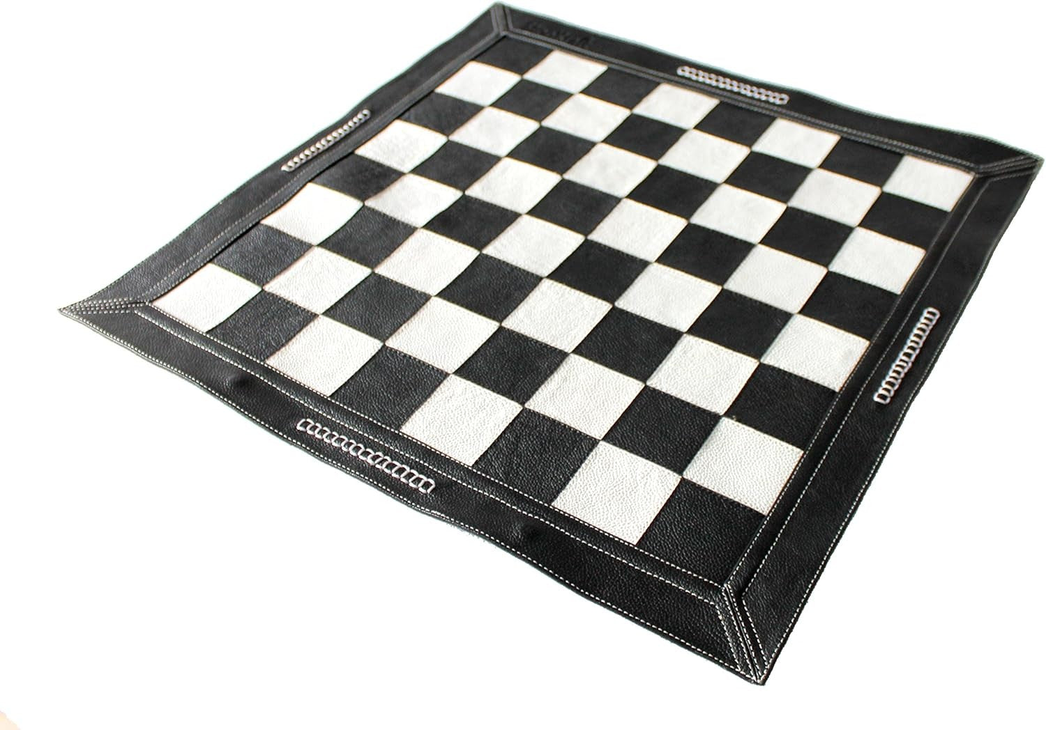 19" Roll-Up Leather Chess Board | Genuine Black Leather | Tournament Travel Mat
