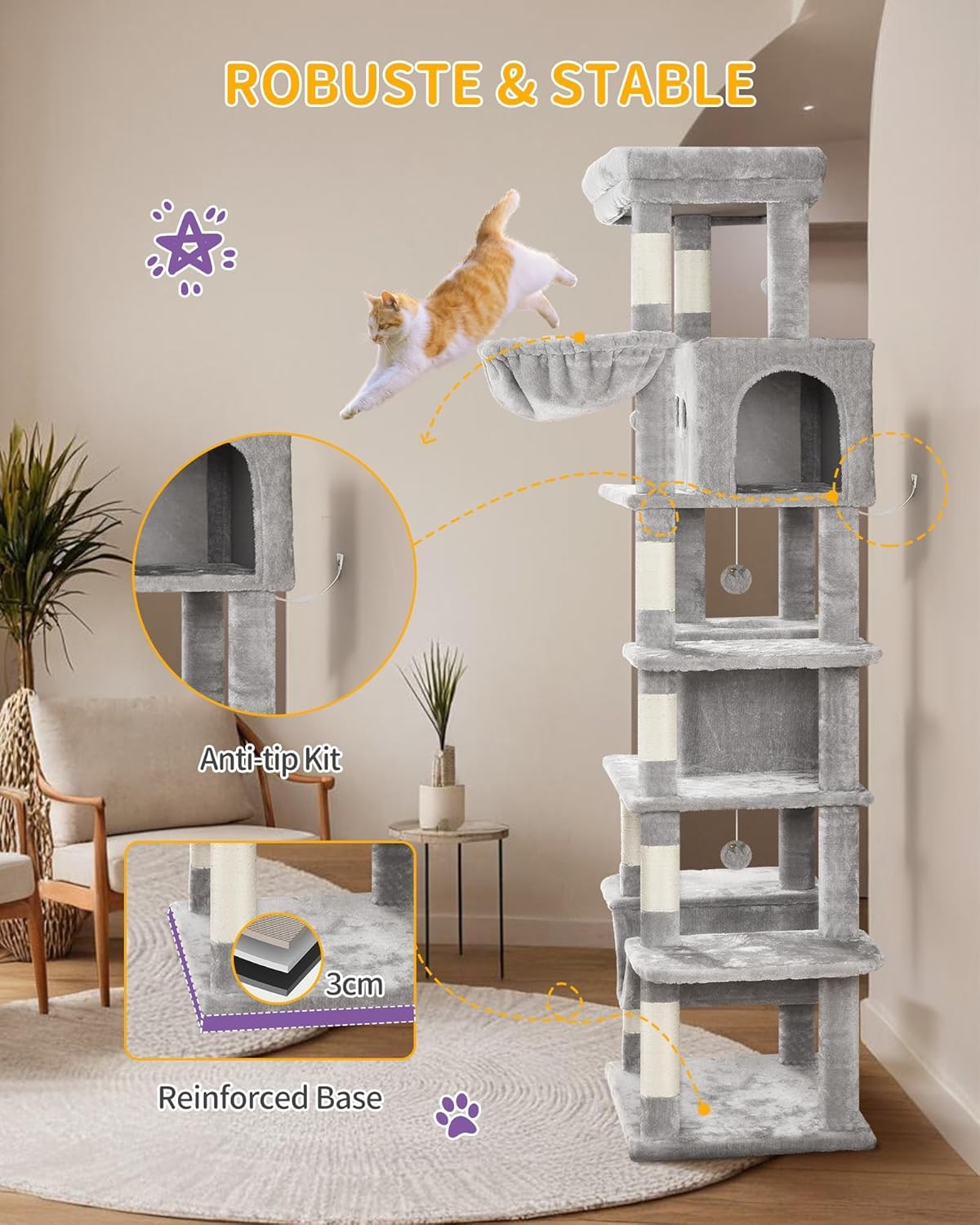 170cm Tall Cat Tree Tower Multi-Level Scratching Posts Condos Large