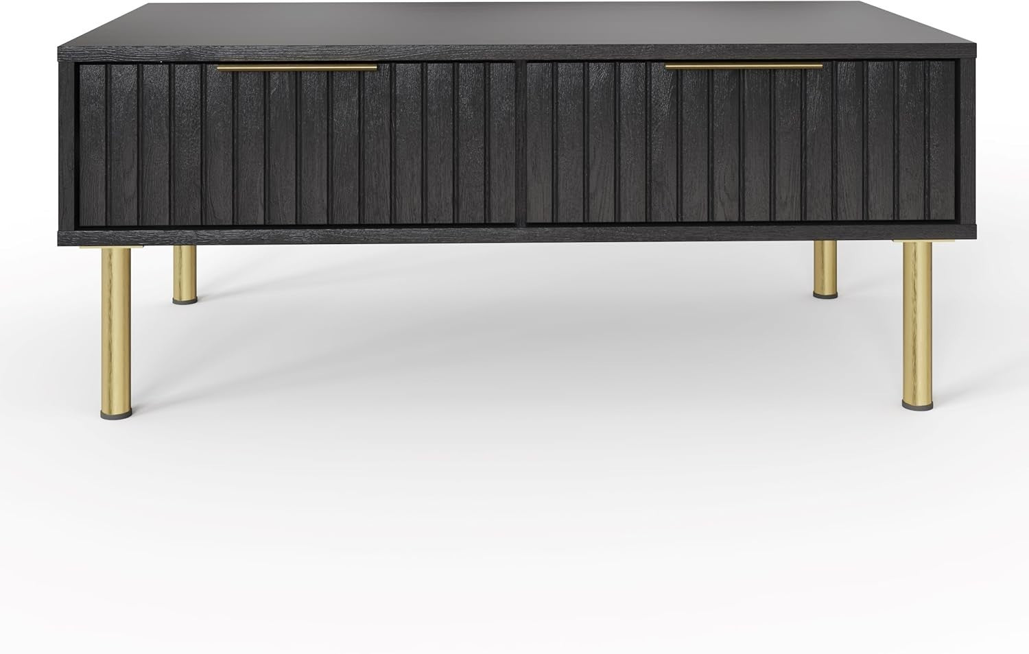Modern Black Coffee Table with Storage – Wood Display Shelf, 88CM Wide