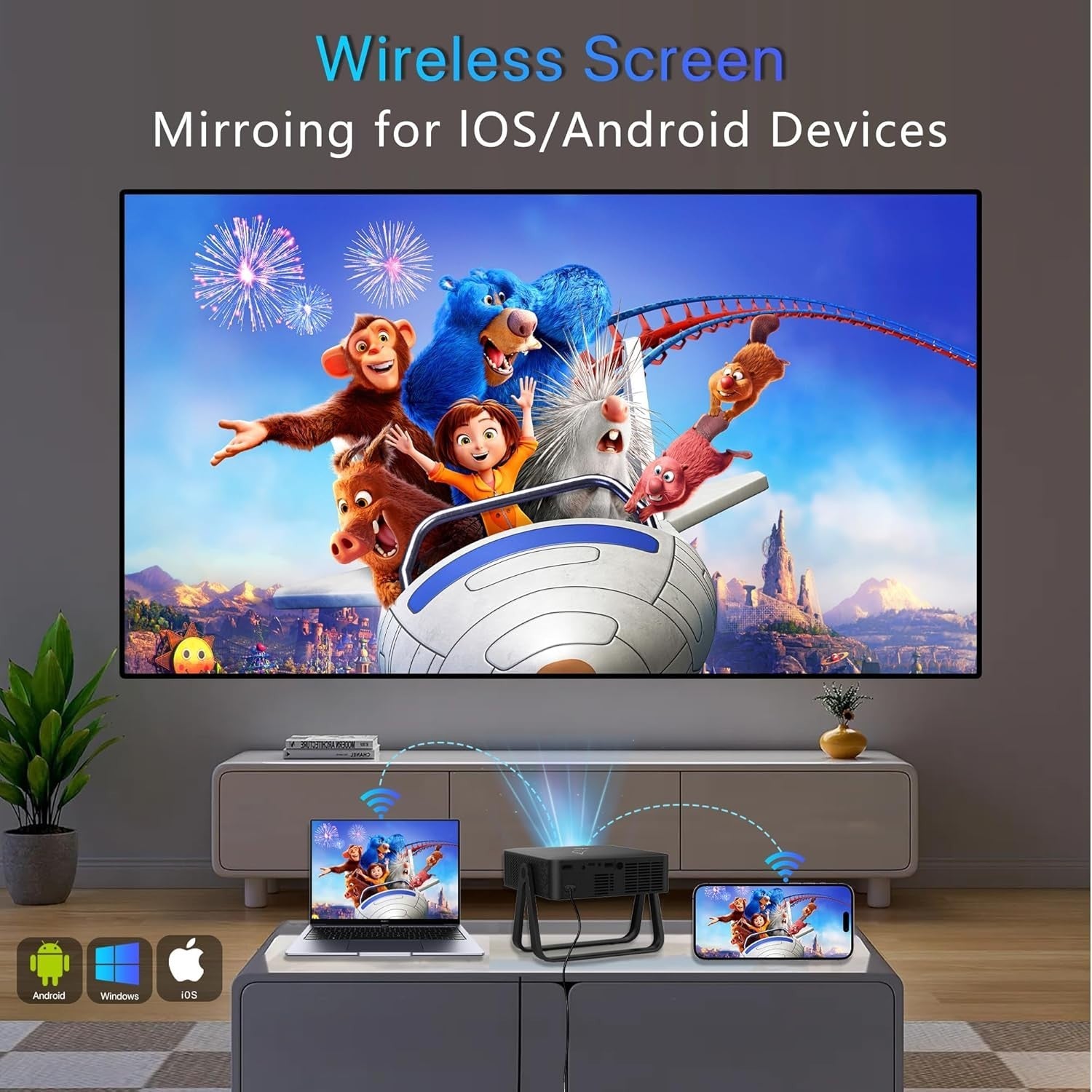 Mini Smart Projector 1080P 4K WiFi 6 Bluetooth 360° Stand