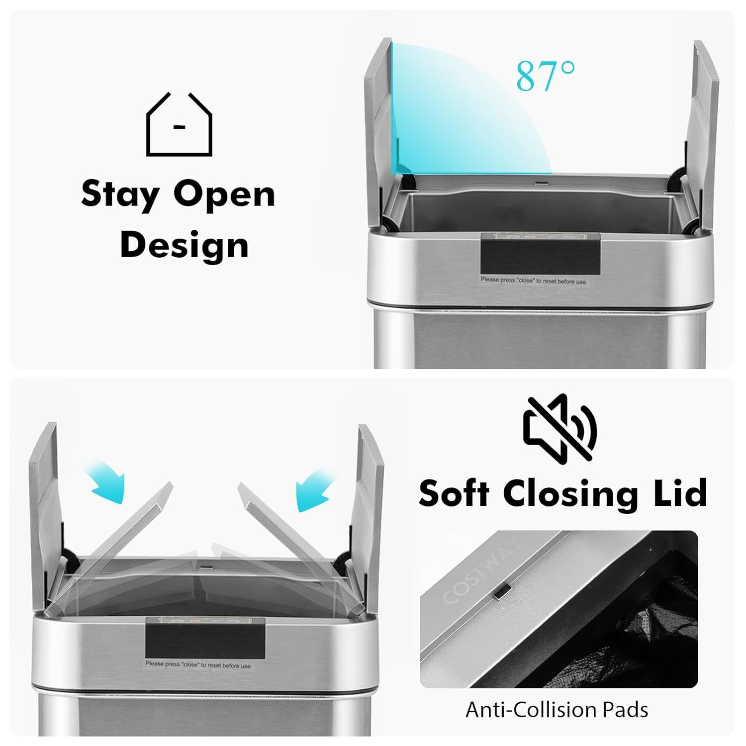 50L Touchless Motion Sensor Kitchen Bin – Automatic Stainless Steel Trash Can