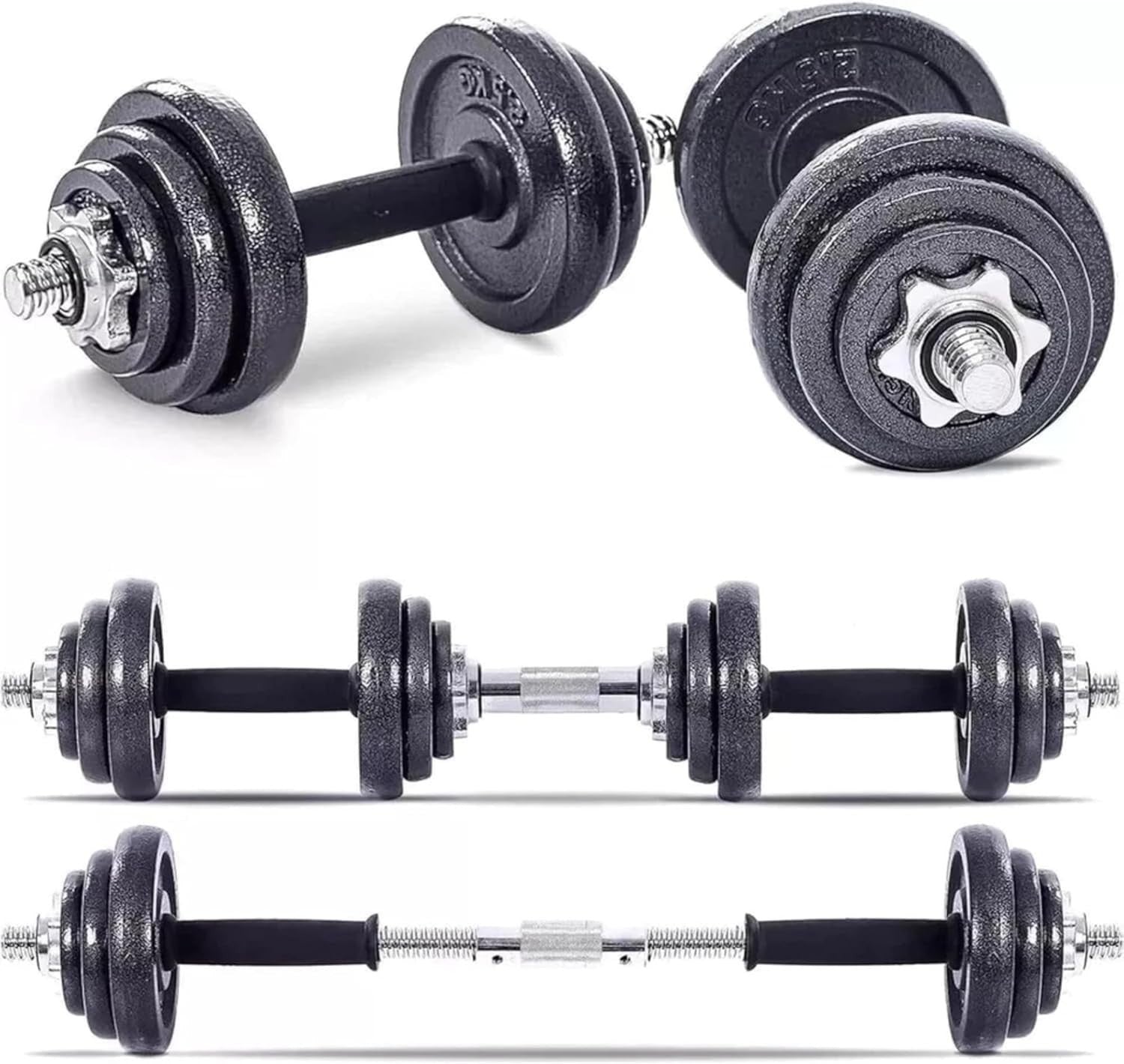 Adjustable Dumbbell & Barbell Set 20KG Cast Iron Weights Spinlock Home Gym
