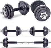 Adjustable Dumbbell & Barbell Set 20KG Cast Iron Weights Spinlock Home Gym