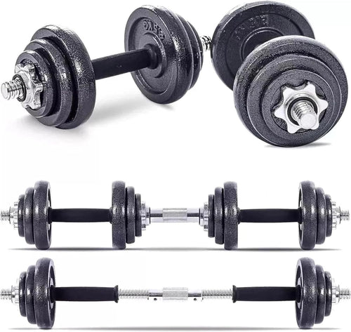 Adjustable Dumbbell & Barbell Set 20KG Cast Iron Weights Spinlock Home Gym