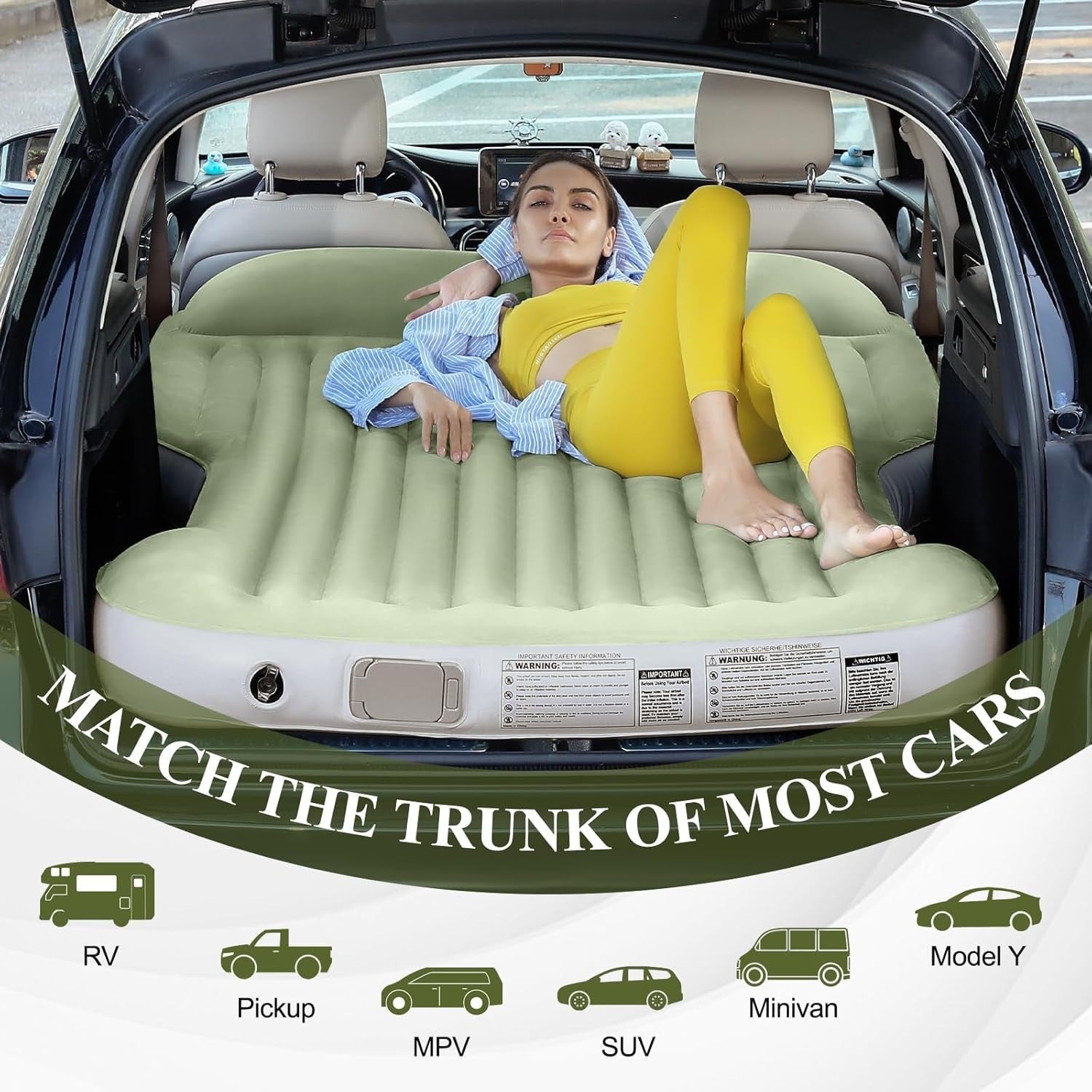 Inflatable SUV Air Mattress with Built-In Pump Thick Flocked Travel Bed