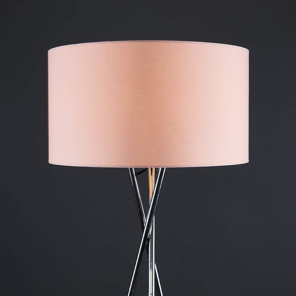 Modern Chrome Tripod Floor Lamp Pink Shade Tall Living Room Bedroom Light