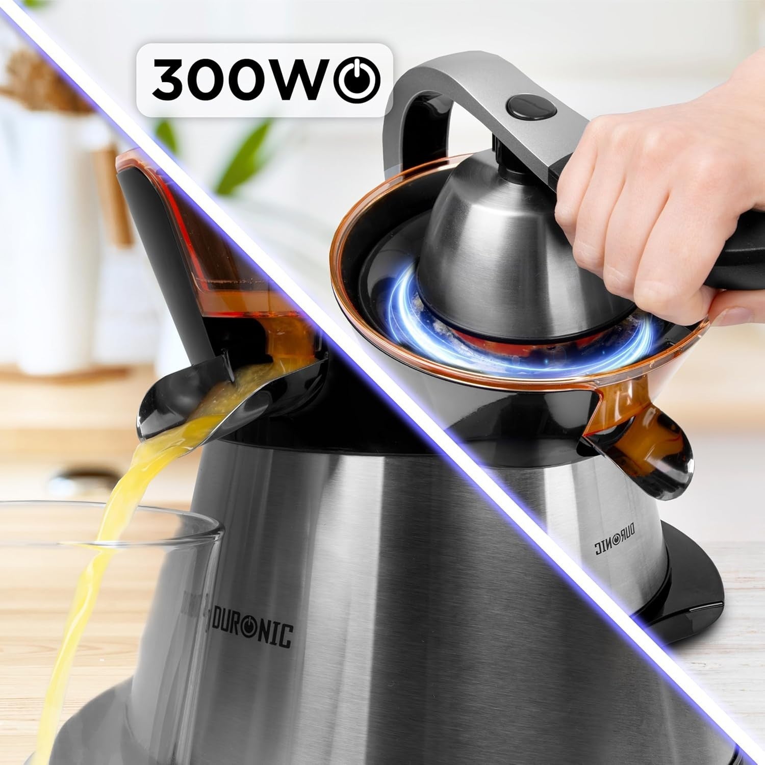 Electric Citrus Juicer 300W Stainless Steel Press 2 Cones Pulp Filter
