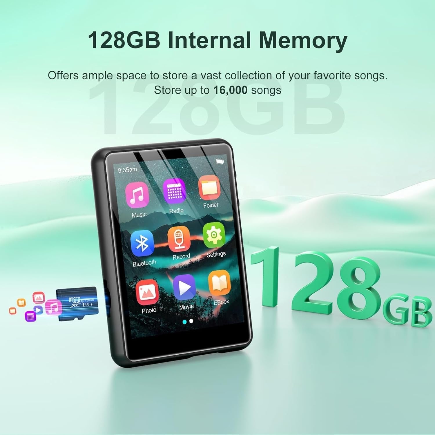 128GB MP3 Player Bluetooth 5.4 2.4" Touchscreen FM HiFi