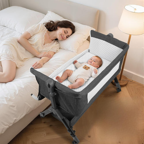 3in1 Baby Crib Bassinet Adjustable Travel Cot with Mattress & Storage Black