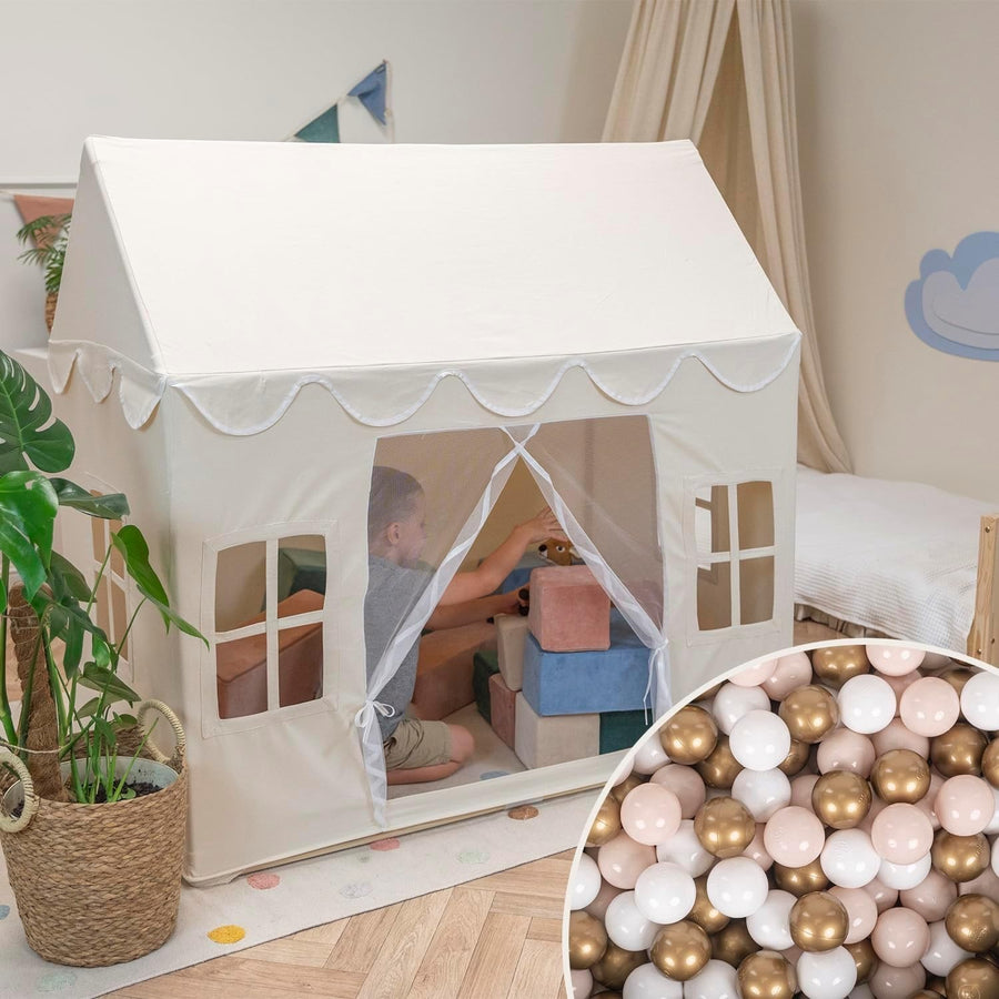 Kids Foldable Cotton Playhouse Tent w 200 Balls Indoor Outdoor Den