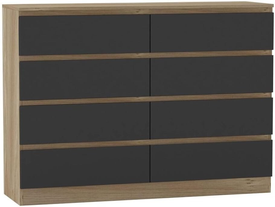 Modern Oak Black 8 Drawer Chest Cabinet Bedroom Dresser Storage Unit