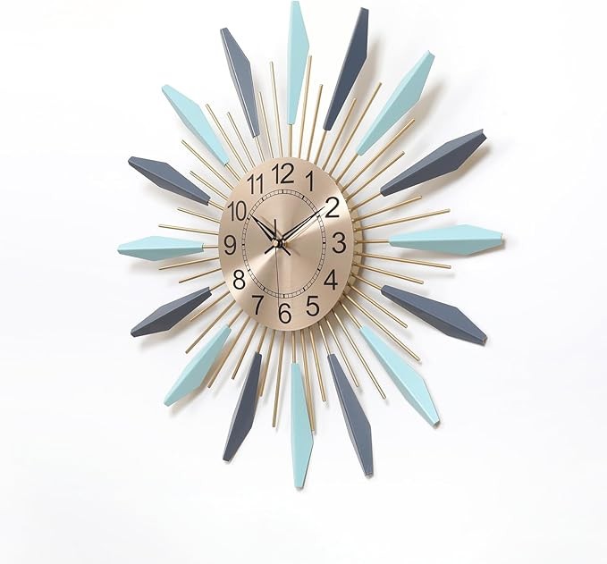 Large 20.5" Sunburst Wall Clock Modern Silent Metal Scandinavian Home Decor