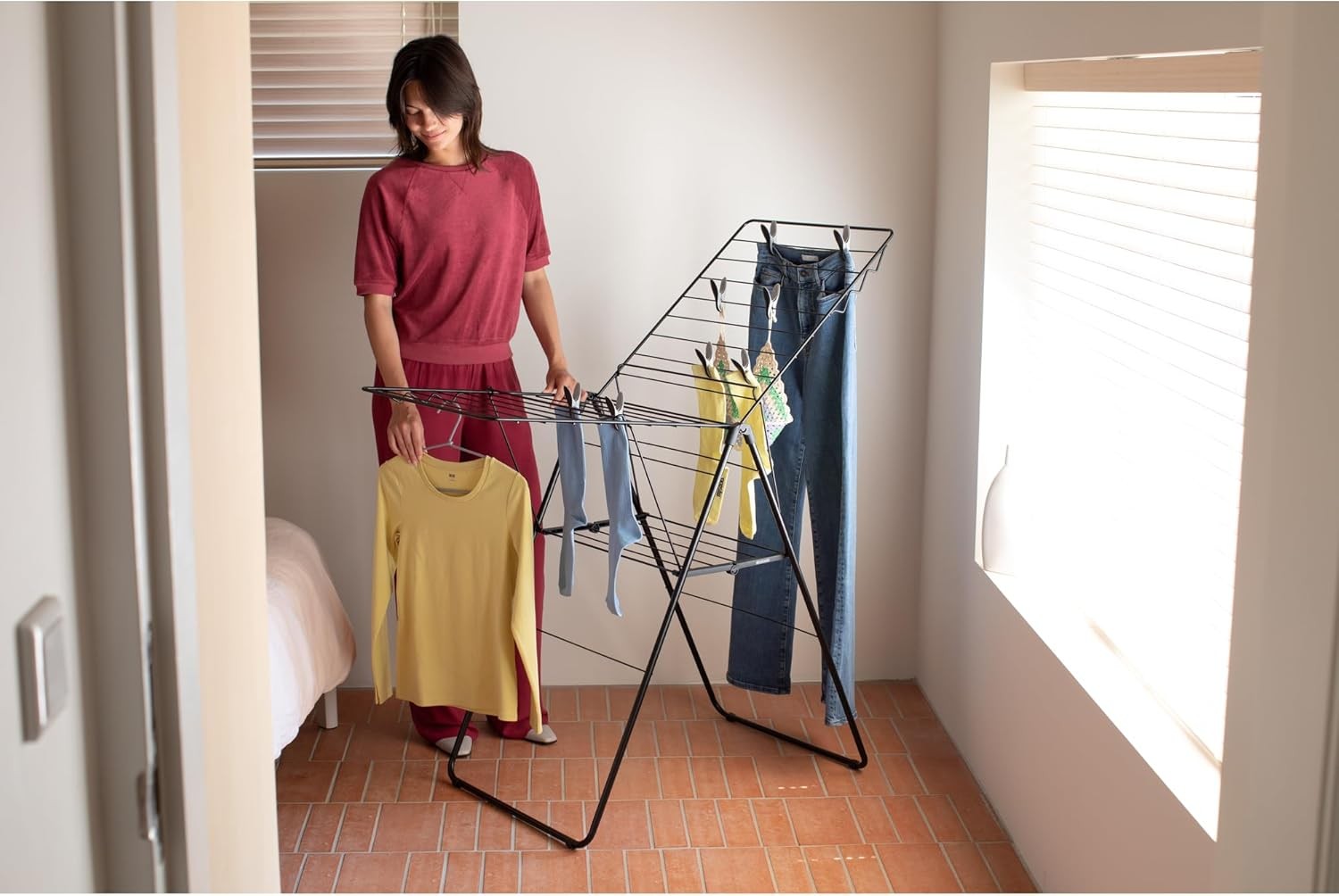 20m Clothes Airer Folding Indoor Drying Rack Adjustable Wings Matt Black