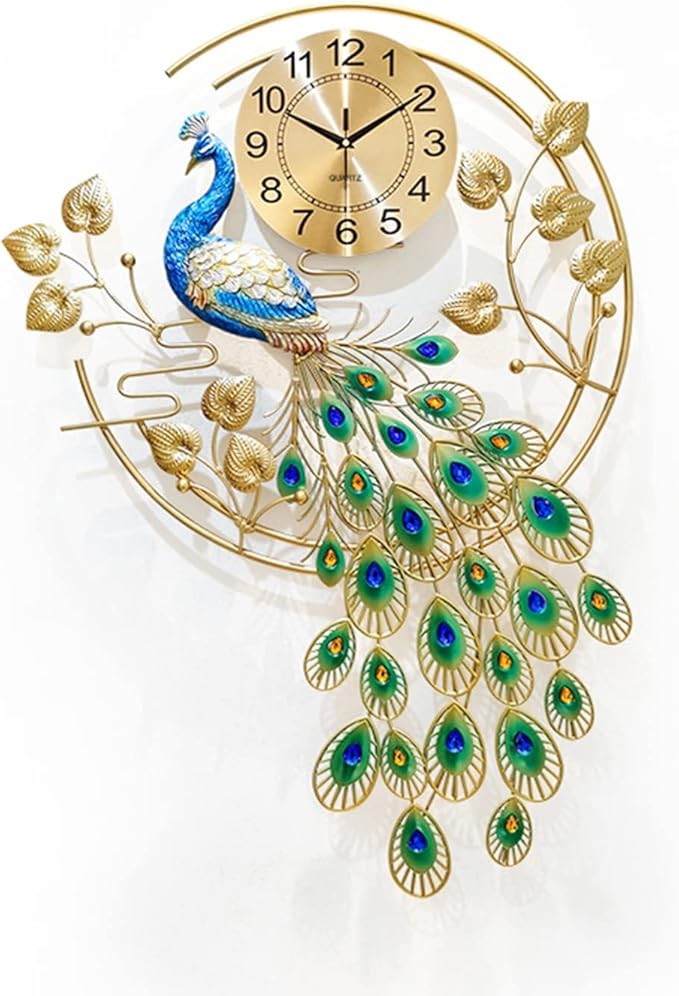 Luxury Peacock Wall Clock 156cm Metal Art Silent Modern Large Home Decor
