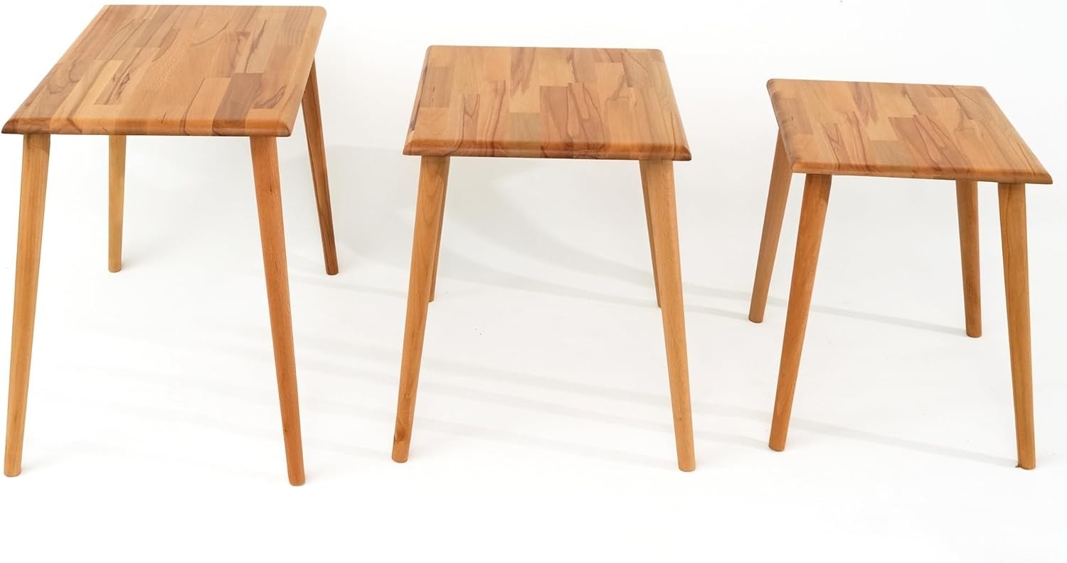 Mid-Century Modern Wood Coffee Table Nesting Rectangular Walnut Easy Assemble