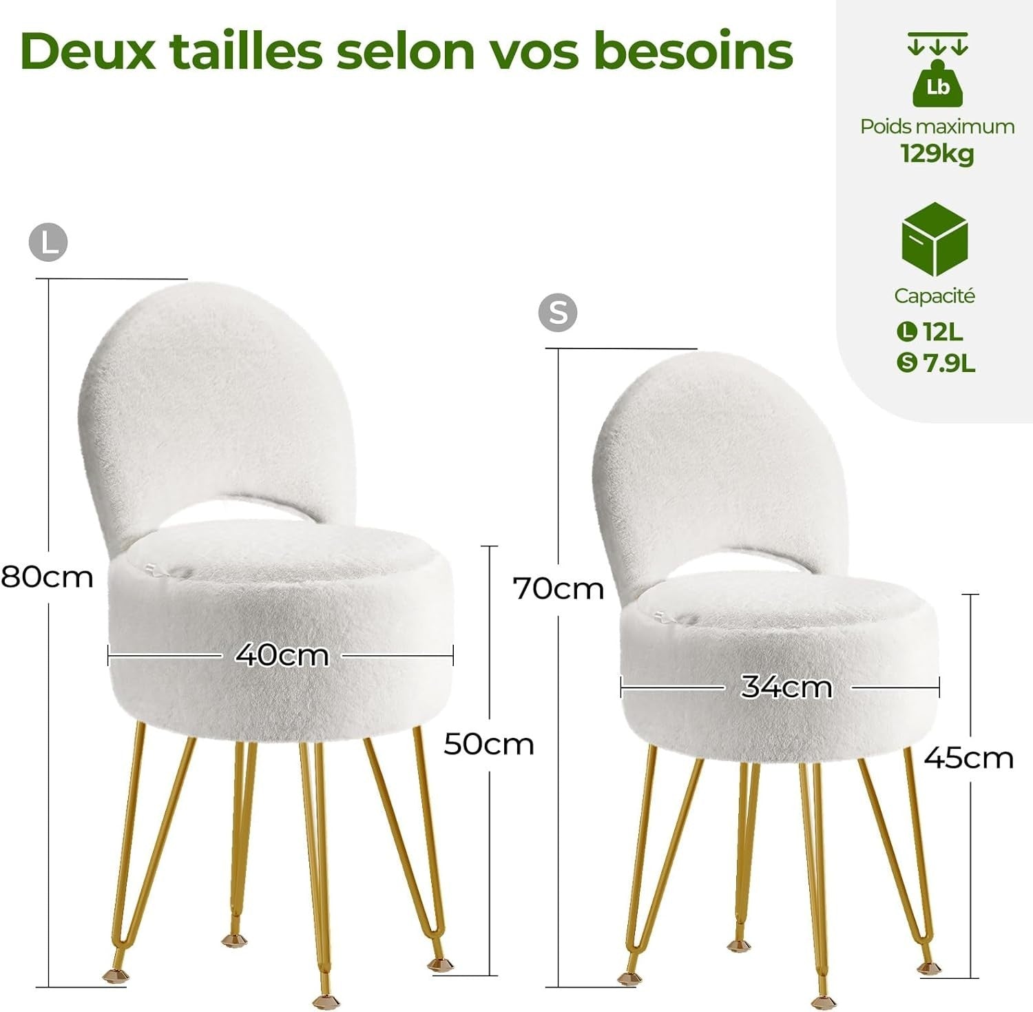 White Velvet Vanity Chair Large with Storage Foldable Backrest Footstool