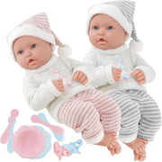 Twin Baby Dolls Boy Girl Set w Dummies Feeding Accessories Gift