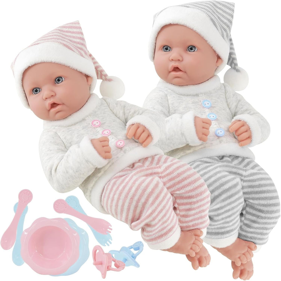 Twin Baby Dolls Boy Girl Set w Dummies Feeding Accessories Gift