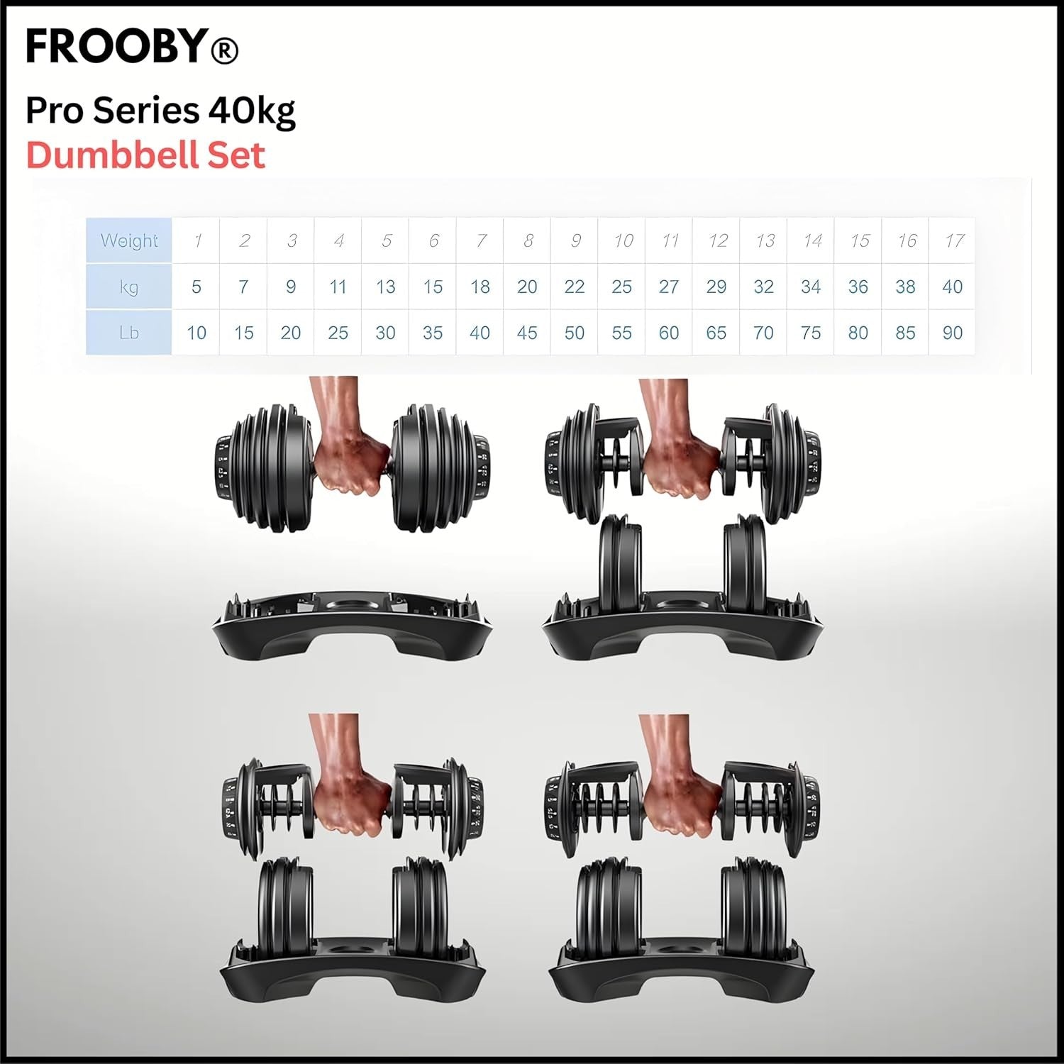 5–40KG Adjustable Dumbbell 17-in-1 Quick Dial Weight Home Gym Strength