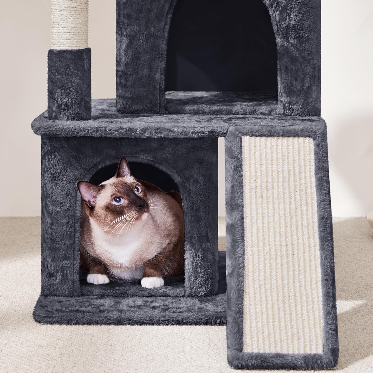 92cm Cat Tree Tower Multi Level Condo Scratching Post Ramp Dark Grey