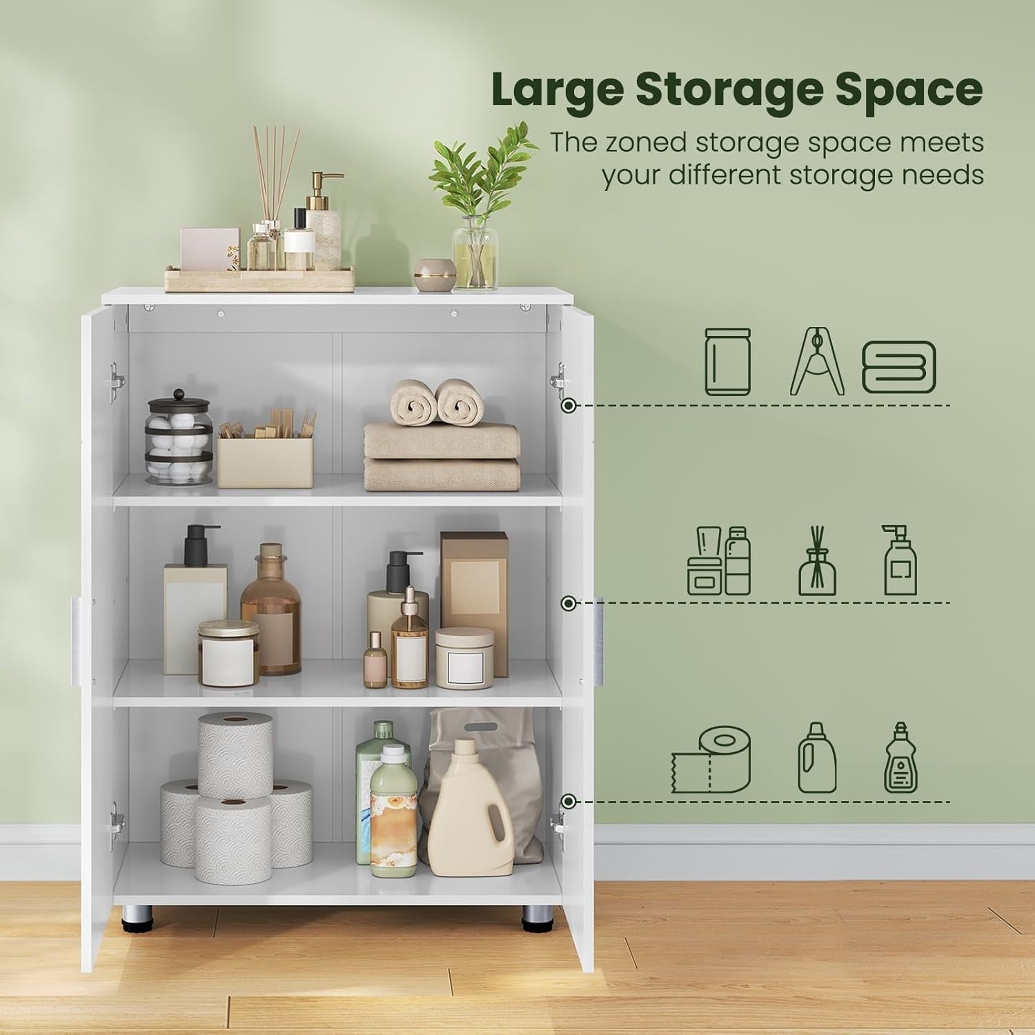Narrow Bathroom Cabinet with Adjustable Shelves - Large Storage Organizer