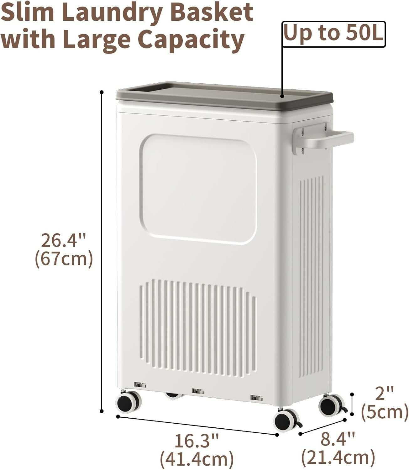 2-Pack 50L Slim Laundry Baskets with Lid & Wheels | Narrow Rolling Hampers Set