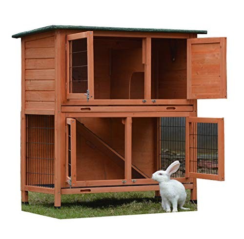 2 Tier Rabbit Hutch with Run Outdoor Wooden Cage Guinea Pig House