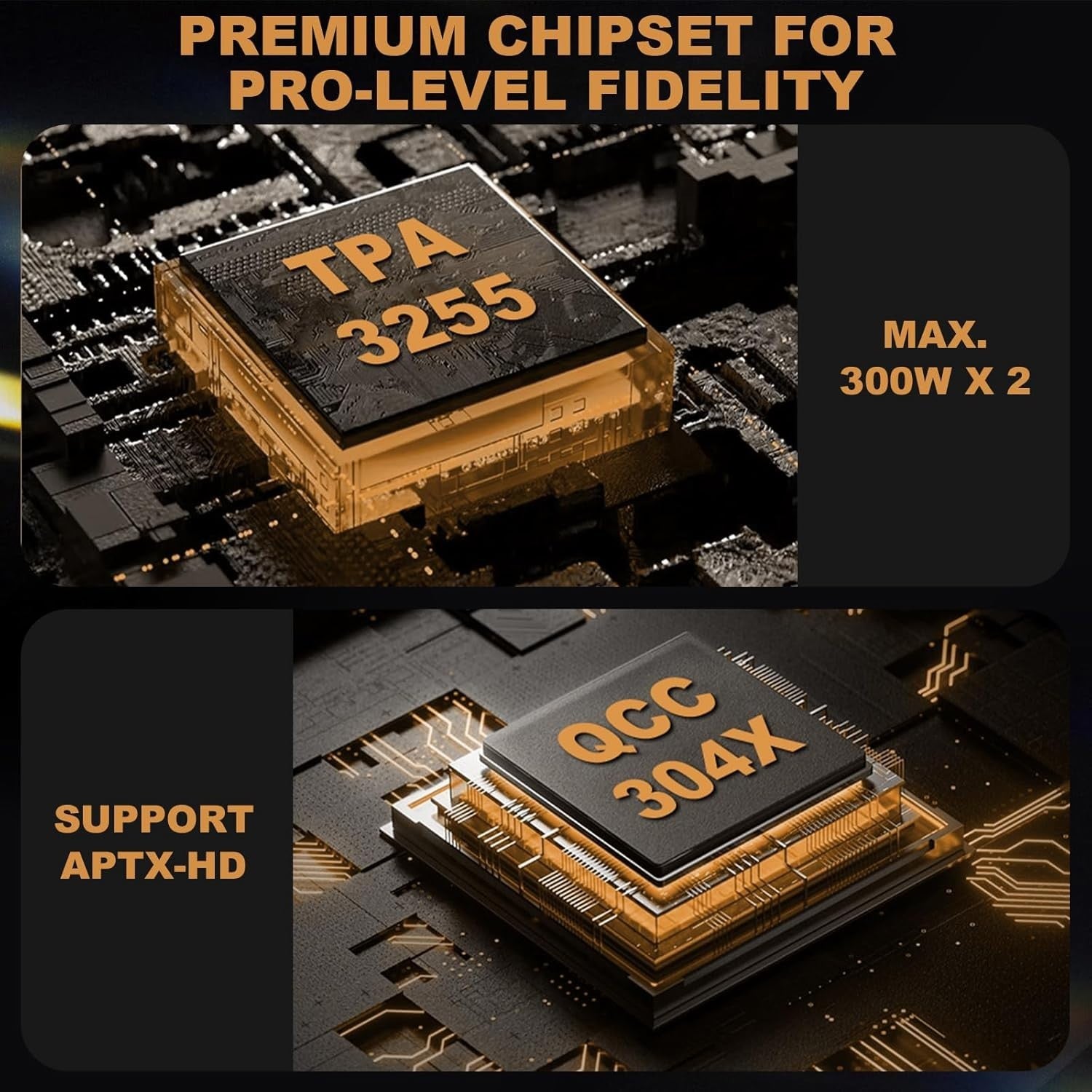 300W x2 Bluetooth 5.2 Stereo Amplifier HiFi 2.1 HPF