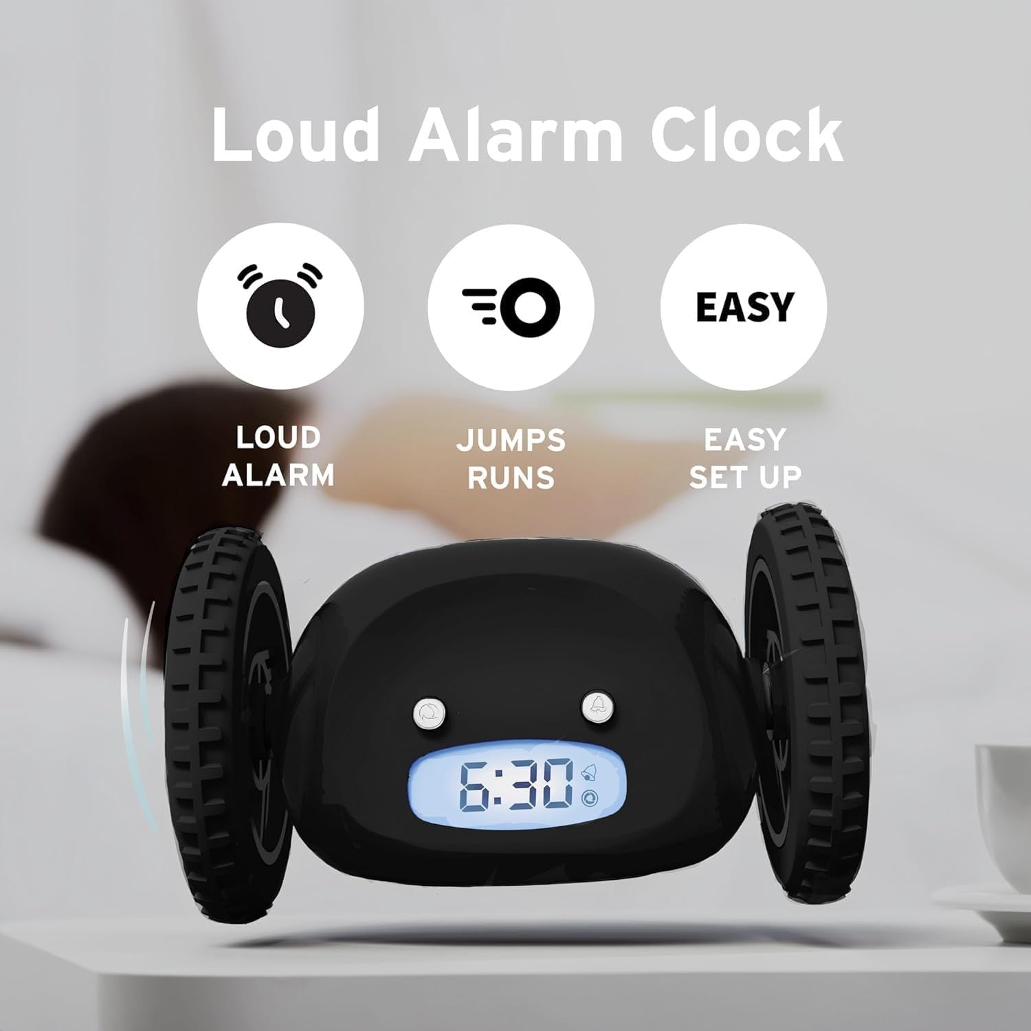 Runaway Alarm Clock on Wheels Extra Loud Heavy Sleeper Moving Clock
