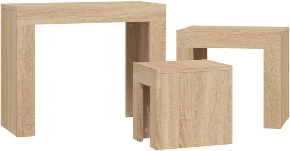 3pc Nesting Coffee Tables Set Sonoma Oak Side End Table Wood Living Room