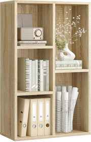 5-Compartment Oak Bookcase | Modern Storage Shelf Unit for Home Office Living Ro