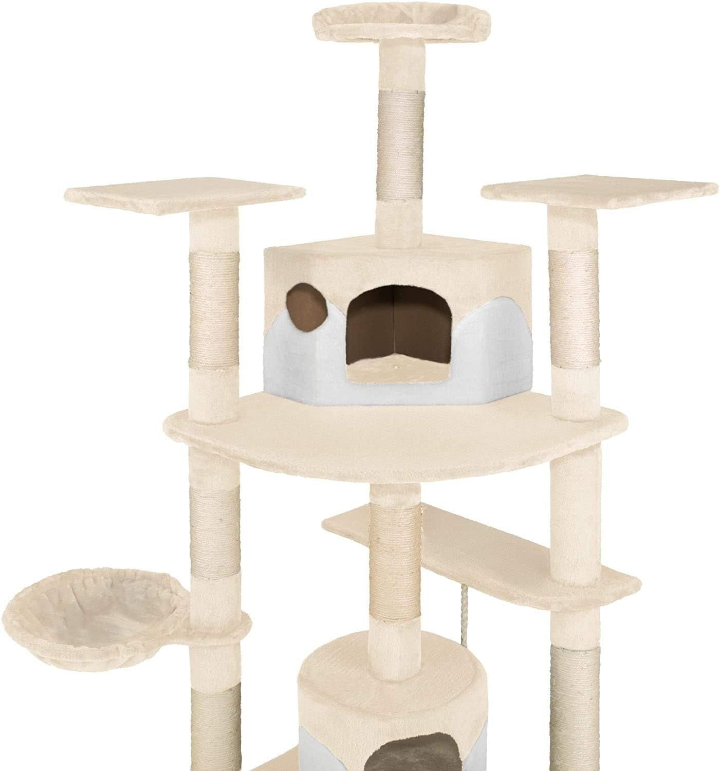 Extra Tall Cat Tree Tower Mega Climber Multi Level Scratching Posts Beige