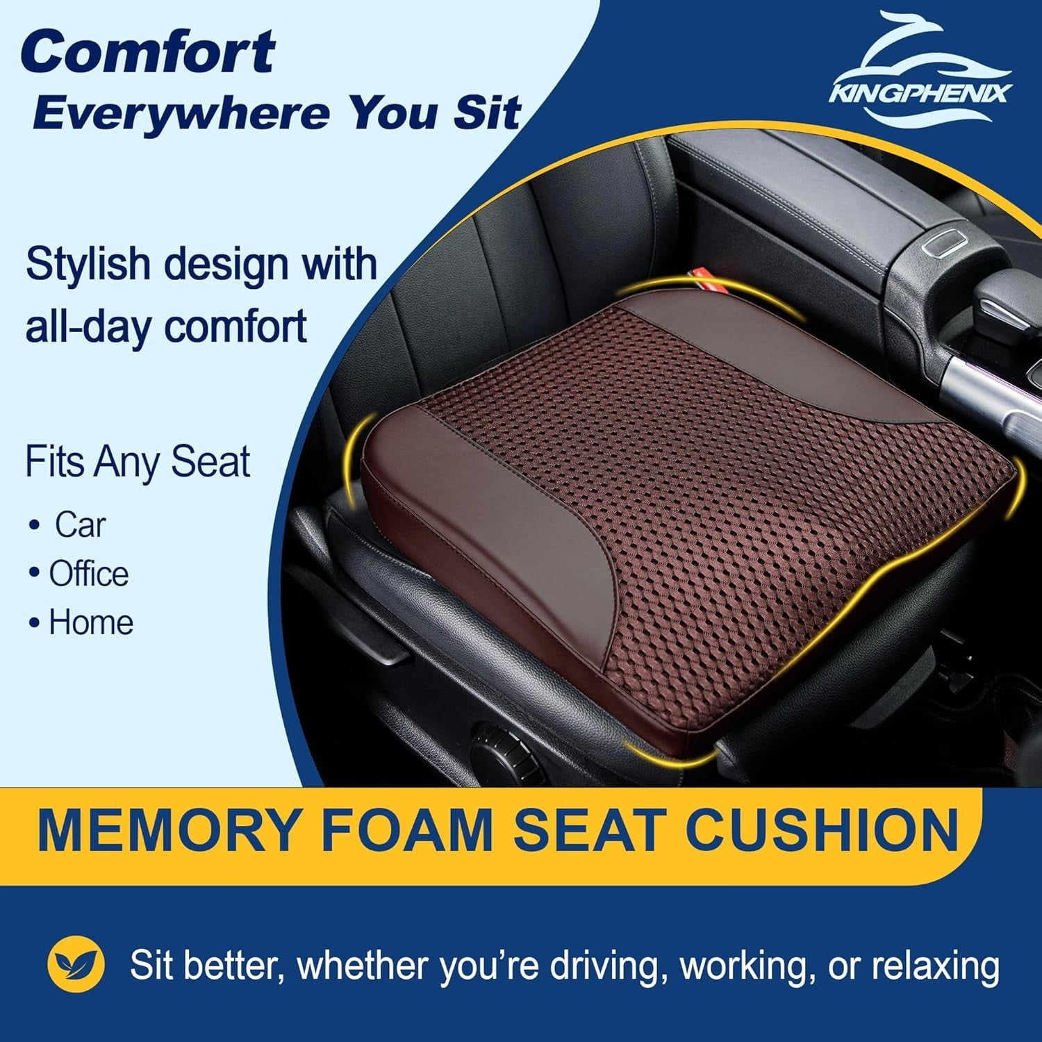Memory Foam Seat Cushion Height Booster Coccyx Back Pain Relief