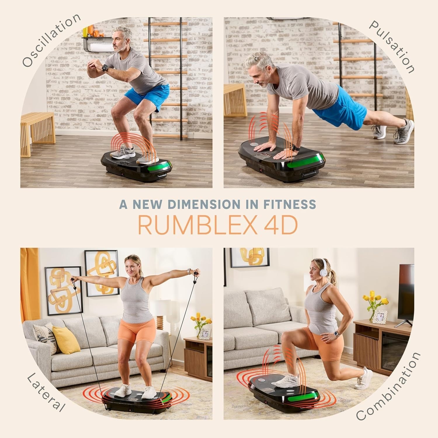 Black 4D Vibration Plate Exercise Machine Triple Motor Full Body Workout