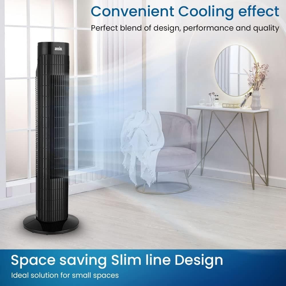 30-Inch Oscillating Tower Fan with Remote – 3 Speed Bladeless Cooling Fan