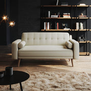 Cream 3 Seater Sofa Bed Linen Fabric Guest Couch w/ Arms for Lounge or Flat