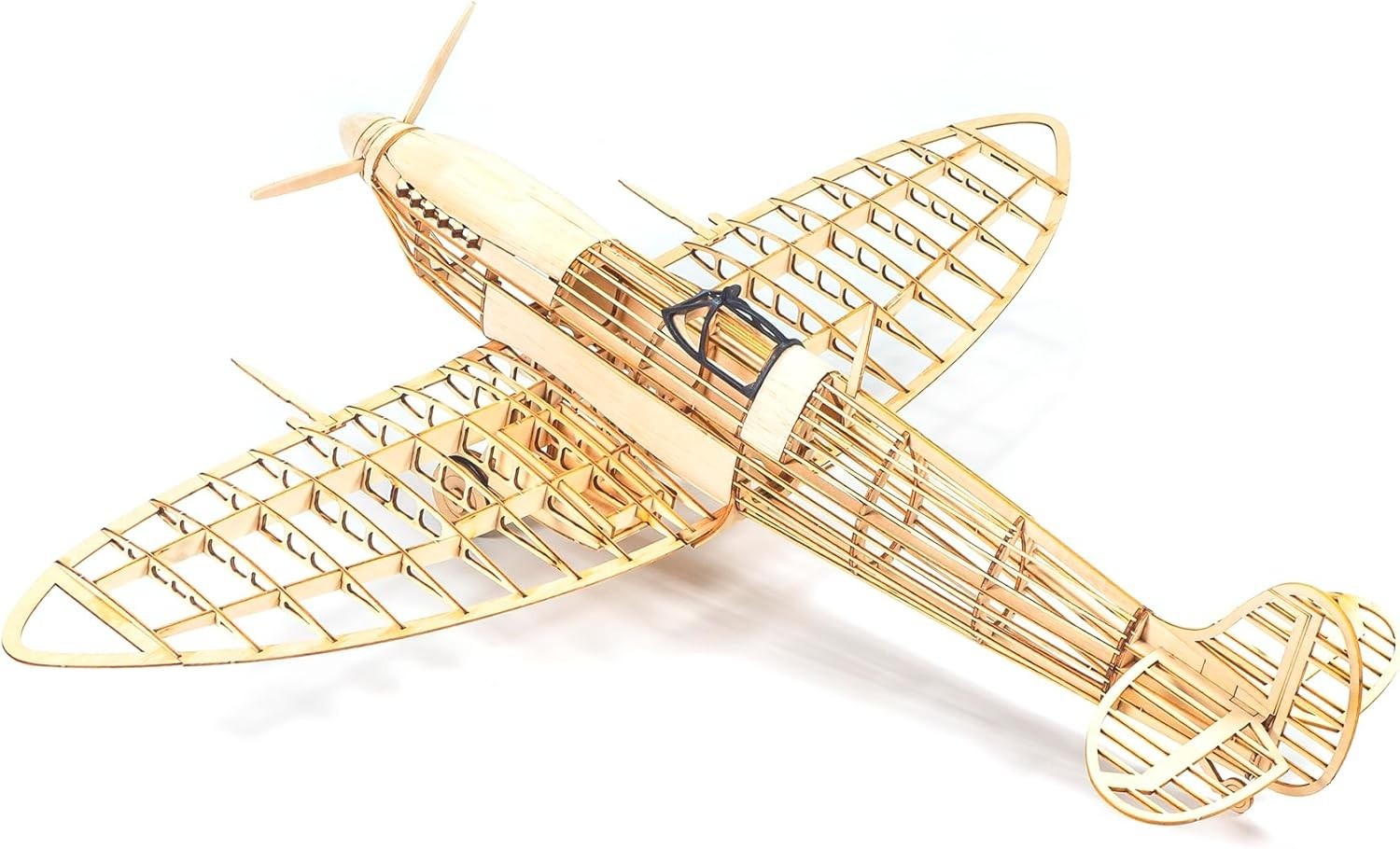3D Wooden Spitfire Fighter Model Puzzle DIY Kit, Laser-Cut Balsa Wood Plane