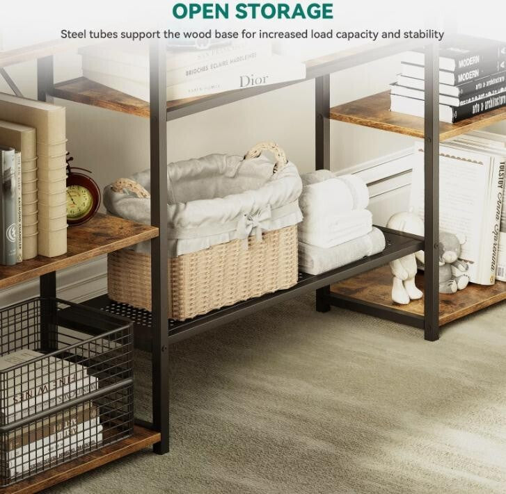 Industrial 5 Tier Metal Bookcase Storage Rack Shelf Unit for Living Room