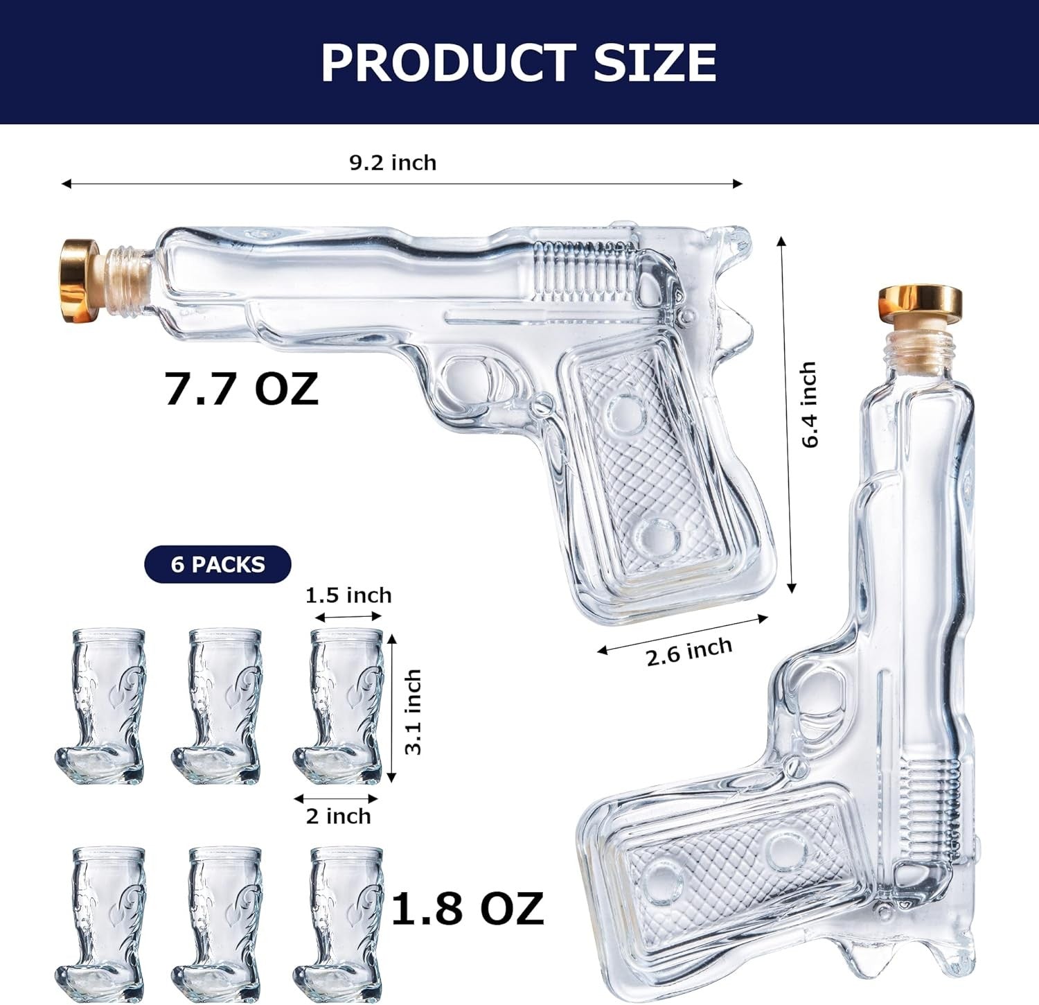 Whiskey Gun Decanter Set with Shot Glasses & Holster – Party Bar Gift