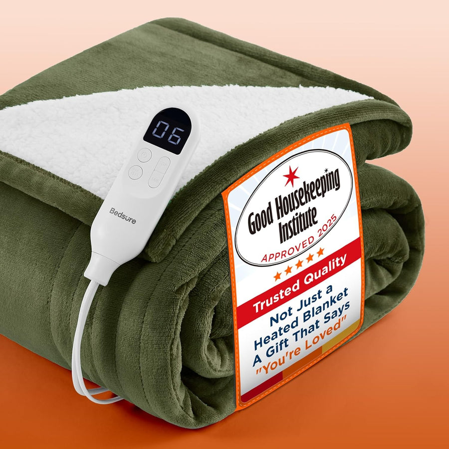 Green Electric Heated Throw Blanket 6 Heat Levels Timer Soft Warm 130x160cm