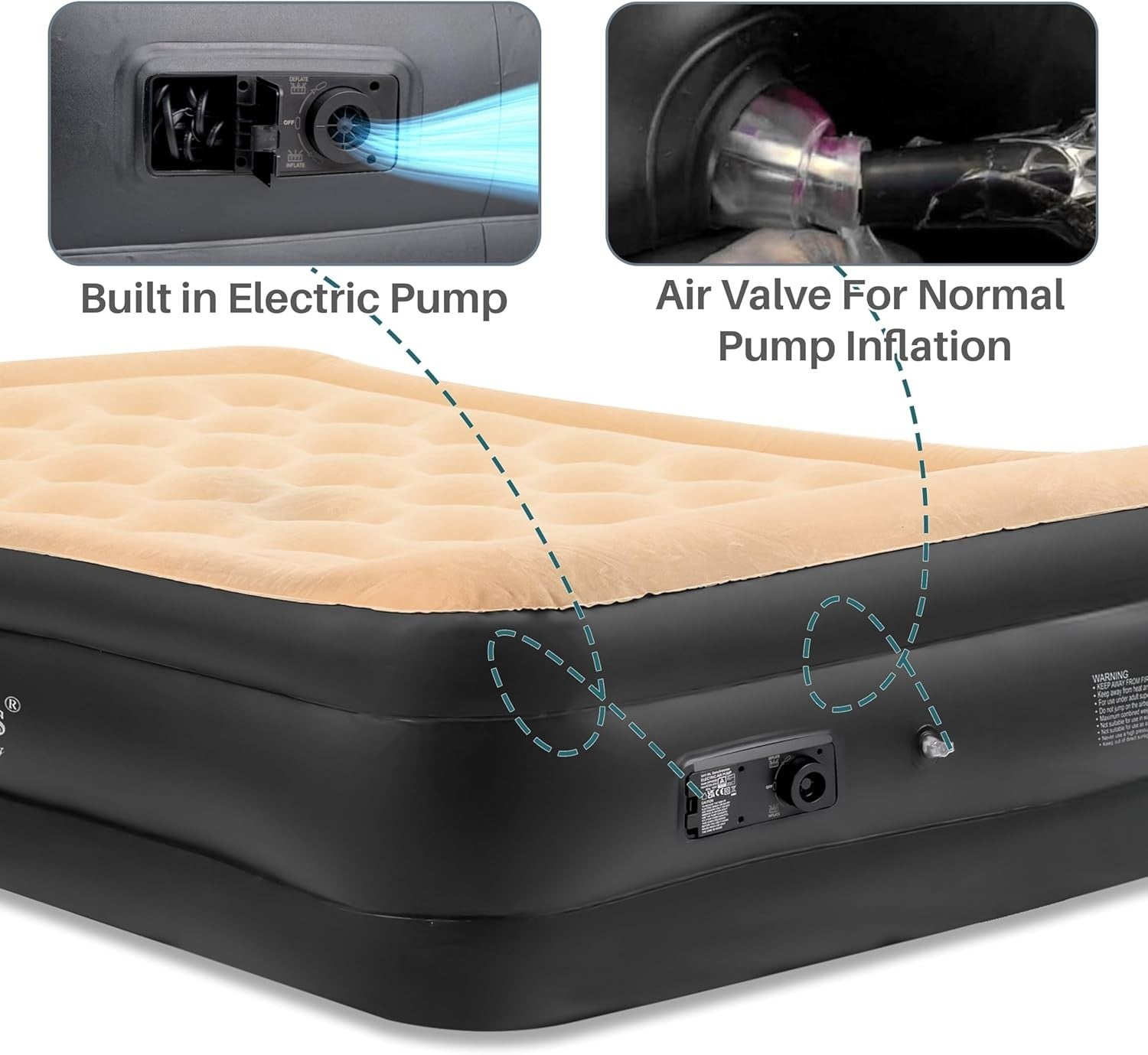 Double Inflatable Air Bed Mattress Built-In Electric Pump Raised