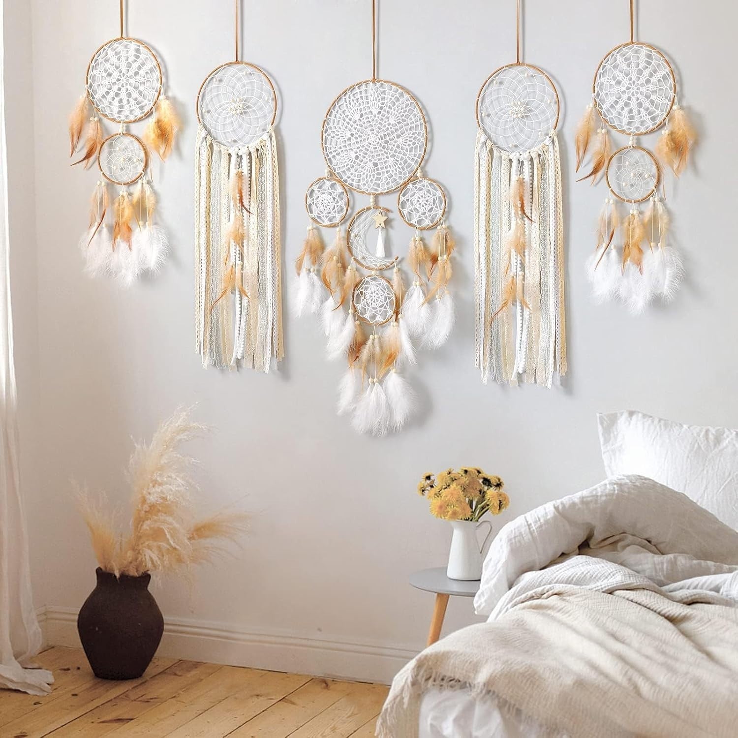 5pcs Boho Dream Catcher Set Macrame Wall Hanging Moon Star Decor