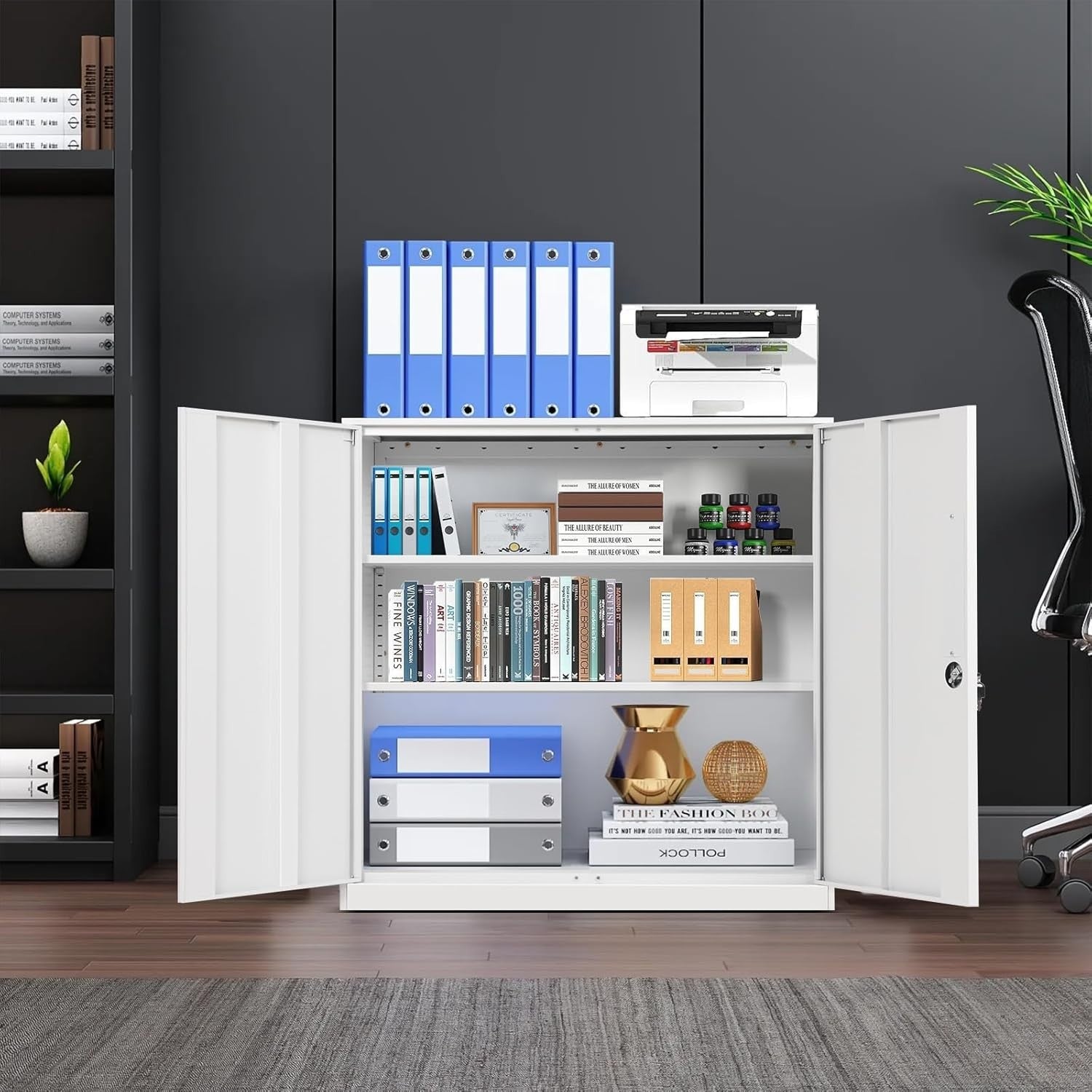 Heavy Duty Steel Locking Storage Cabinet 3 Adjustable Shelves 90x40x90cm