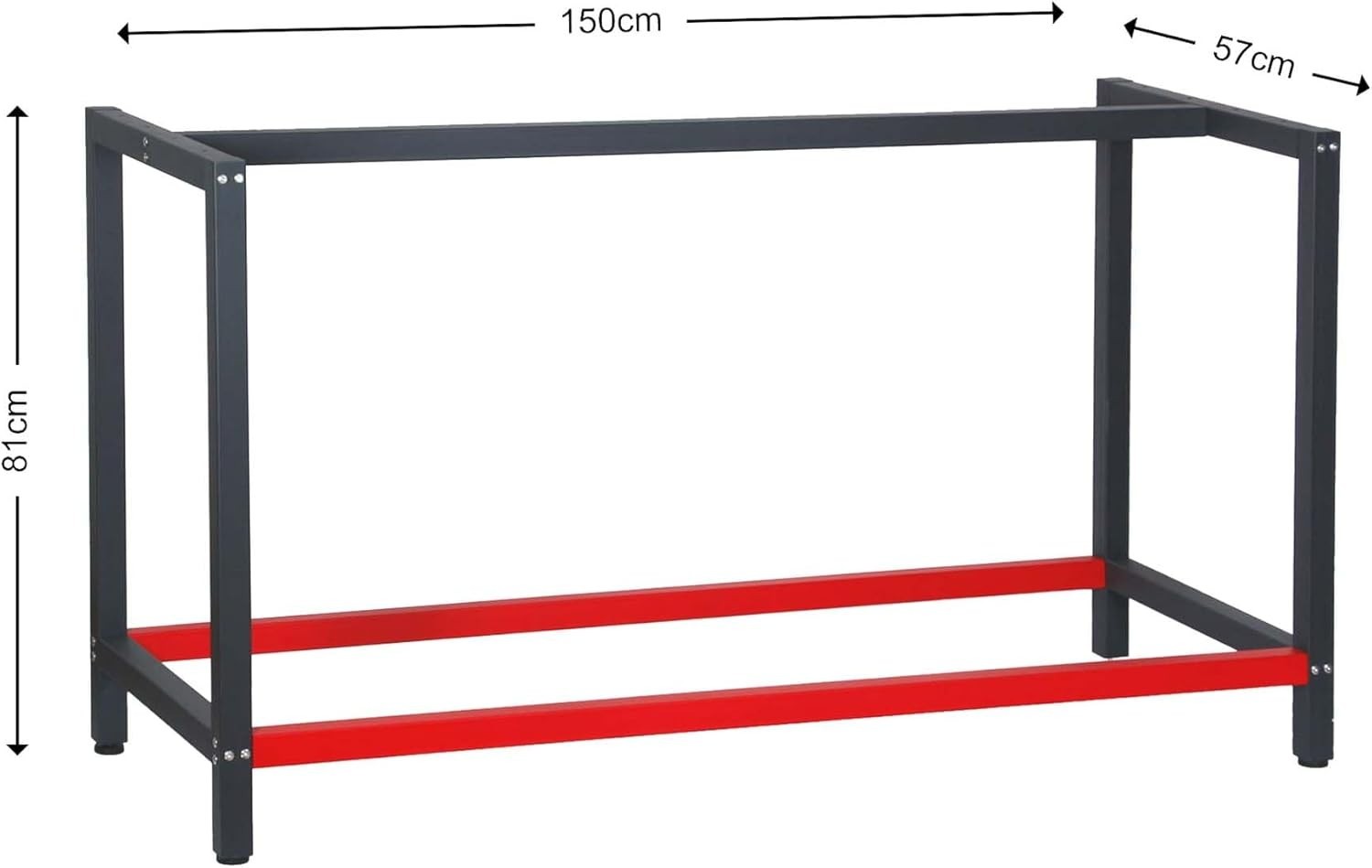Heavy Duty Steel Workbench Frame 150x57x81cm Anthracite Red DIY Table Base