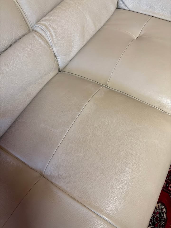 Cream Leather Comfy Cosy Corner Sofa (PTP)
