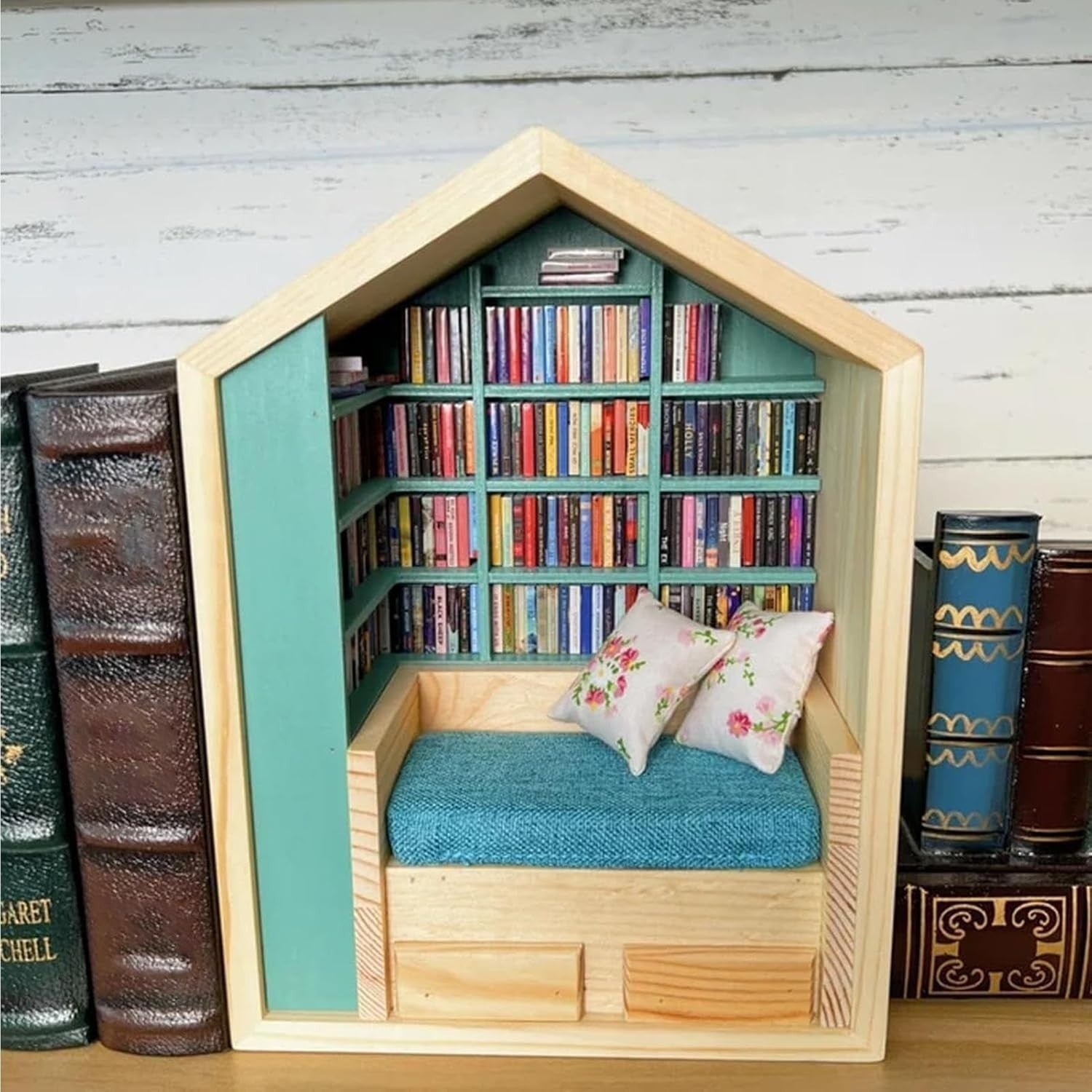 Wooden Mini Bookshelf Stress Reliever Decorative Small Bookcase Nook Shelf