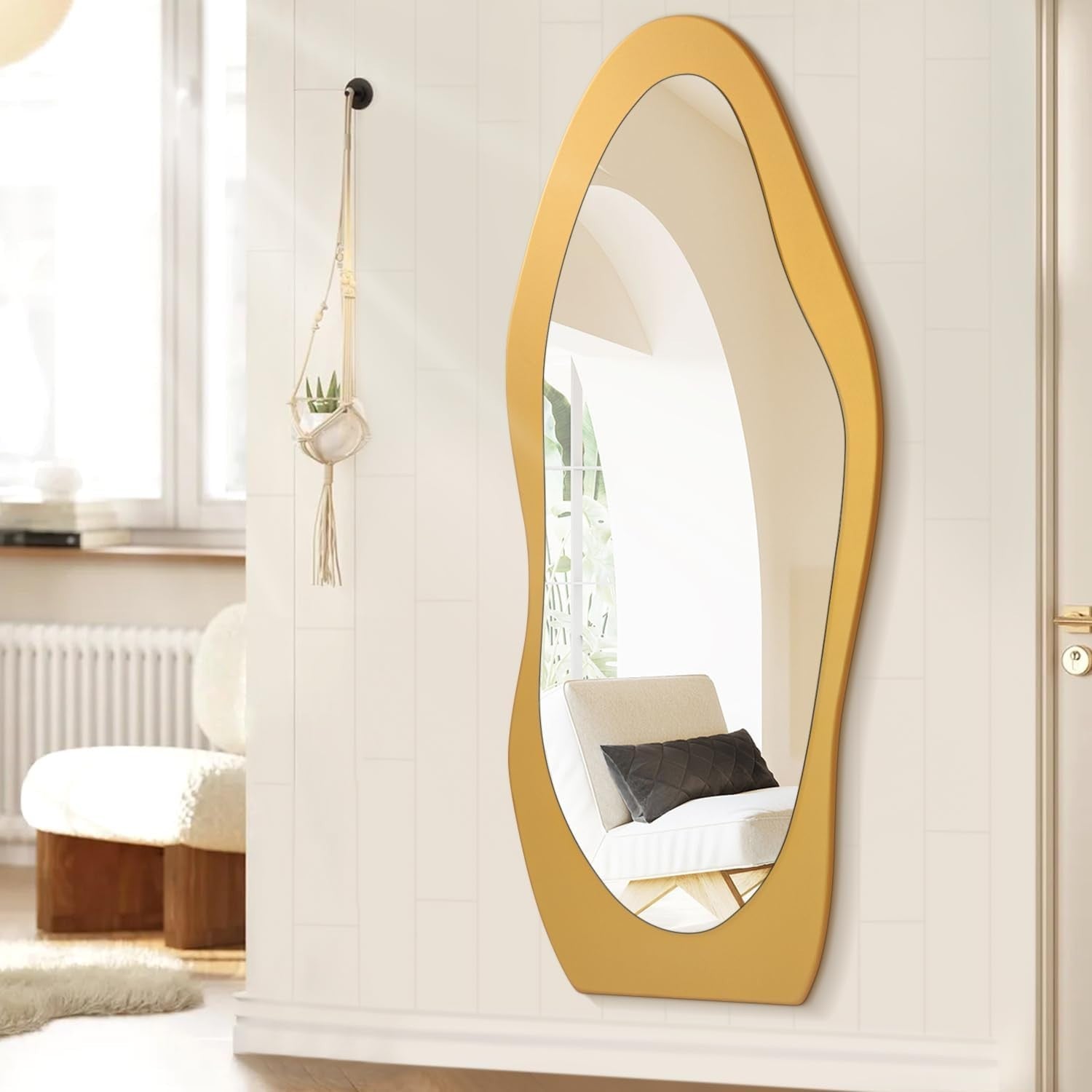 Full Length Golden Wood Frame Mirror 150x60cm - Wall or Floor Use