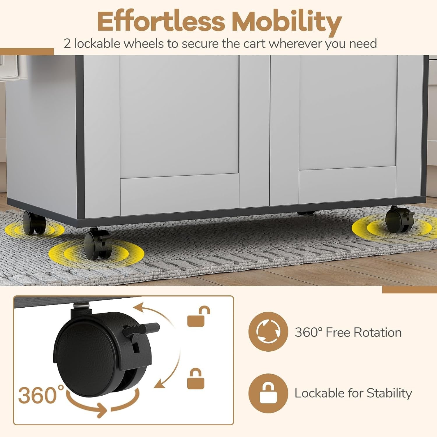 Kitchen Island Cart Rolling Storage Trolley Drawer Adjustable Shelf Grey