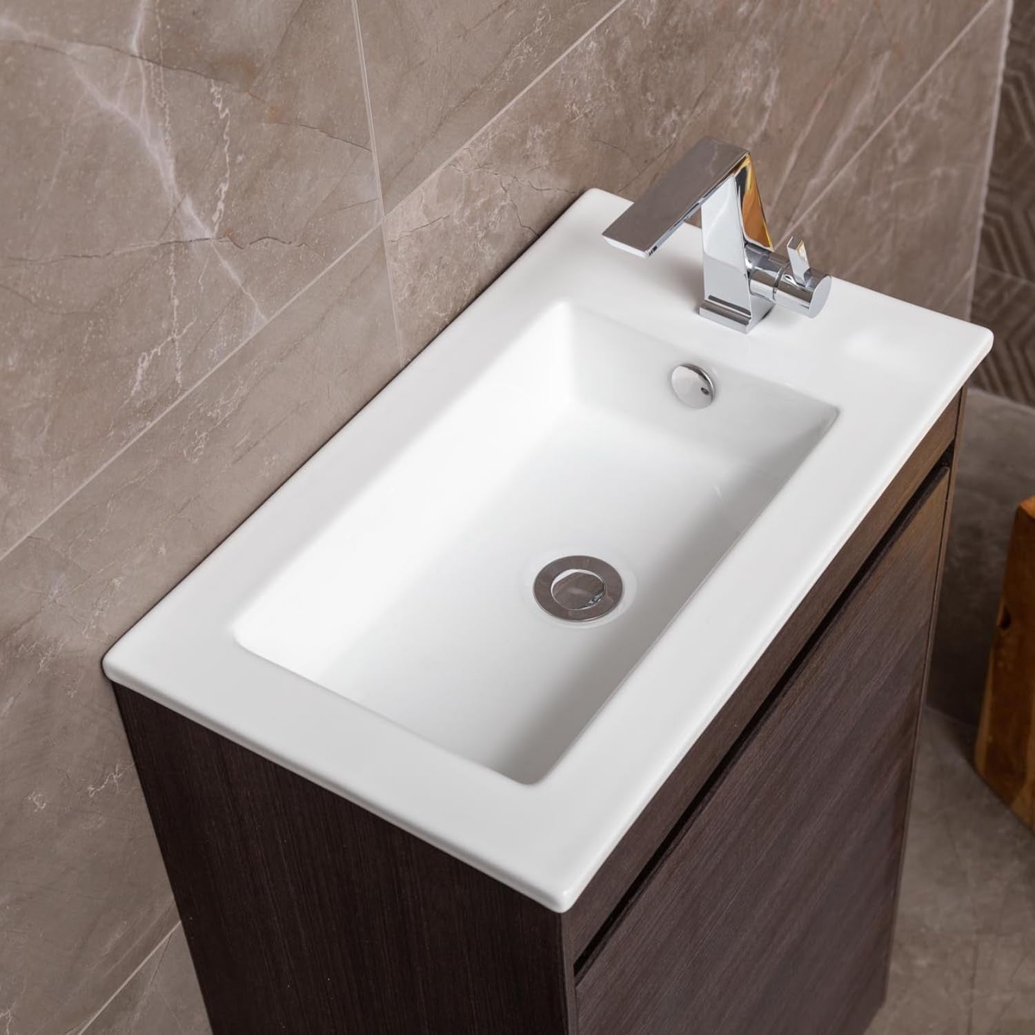 550mm Dark Oak Floor Standing Vanity Unit with Ceramic Basin & Soft Close Door