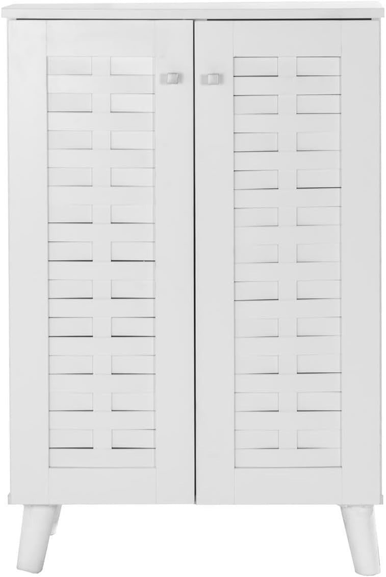 4 Tier 2 Door Shoe Cabinet Wooden Storage Unit 60x33x83 cm White